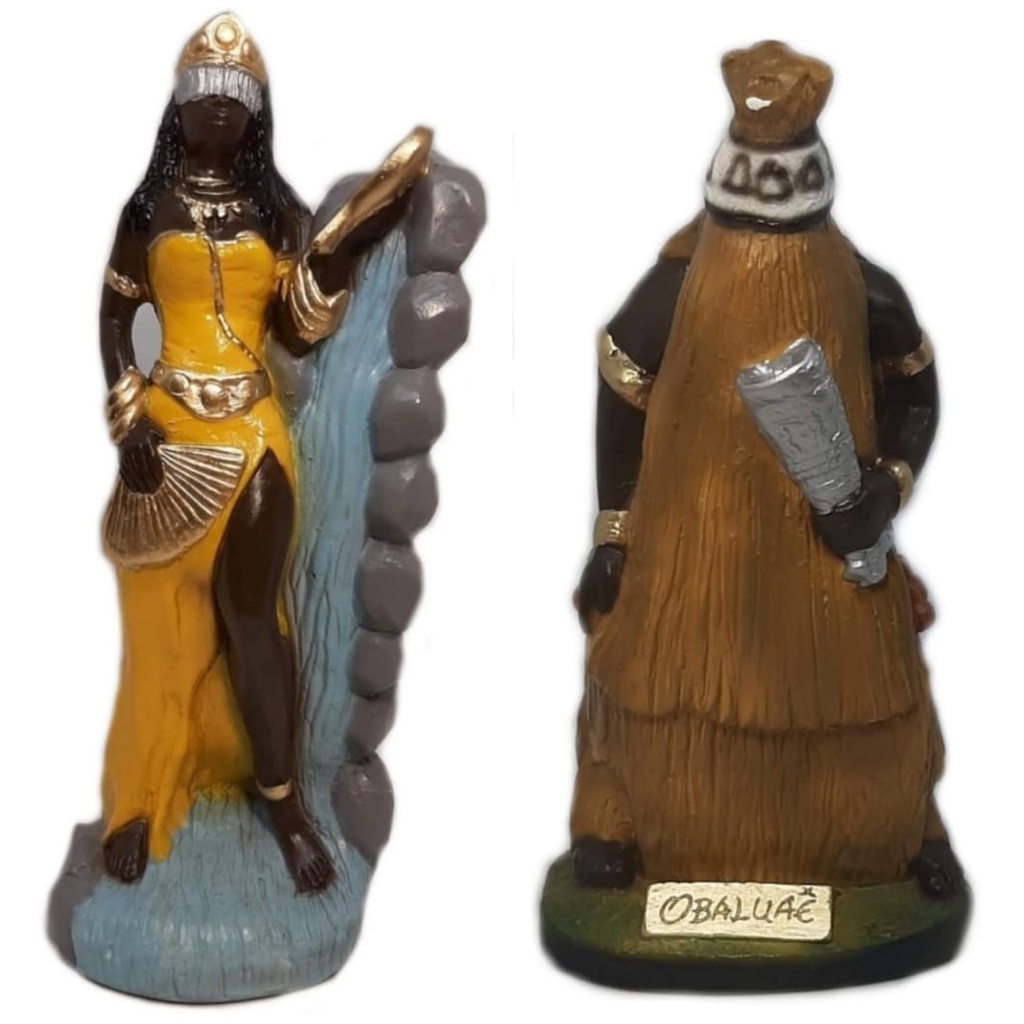 Escultura Estatueta Estátua Imagem Orixá Oxum E Obaluaê Candomblé Umbanda Gesso 22cm Altar Congá