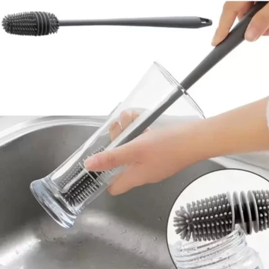 Escova De Silicone Para Lavar Garrafa Mamadeira Copo Taça Ou Banheiro Em Casa Cozinha Limpeza Multiuso Com Cabo