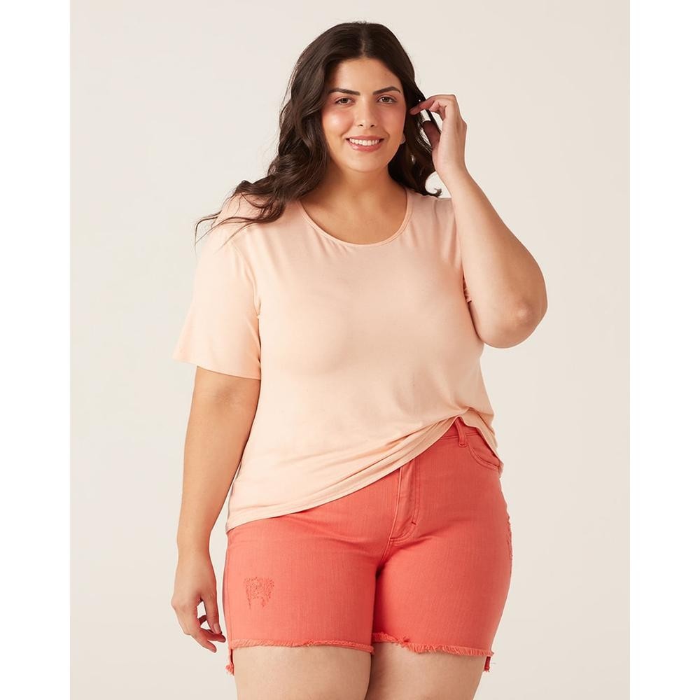 Blusa Básica Feminina Plus Size Decote Redondo Em Viscolinho Stretch em Oferta na Shopee
