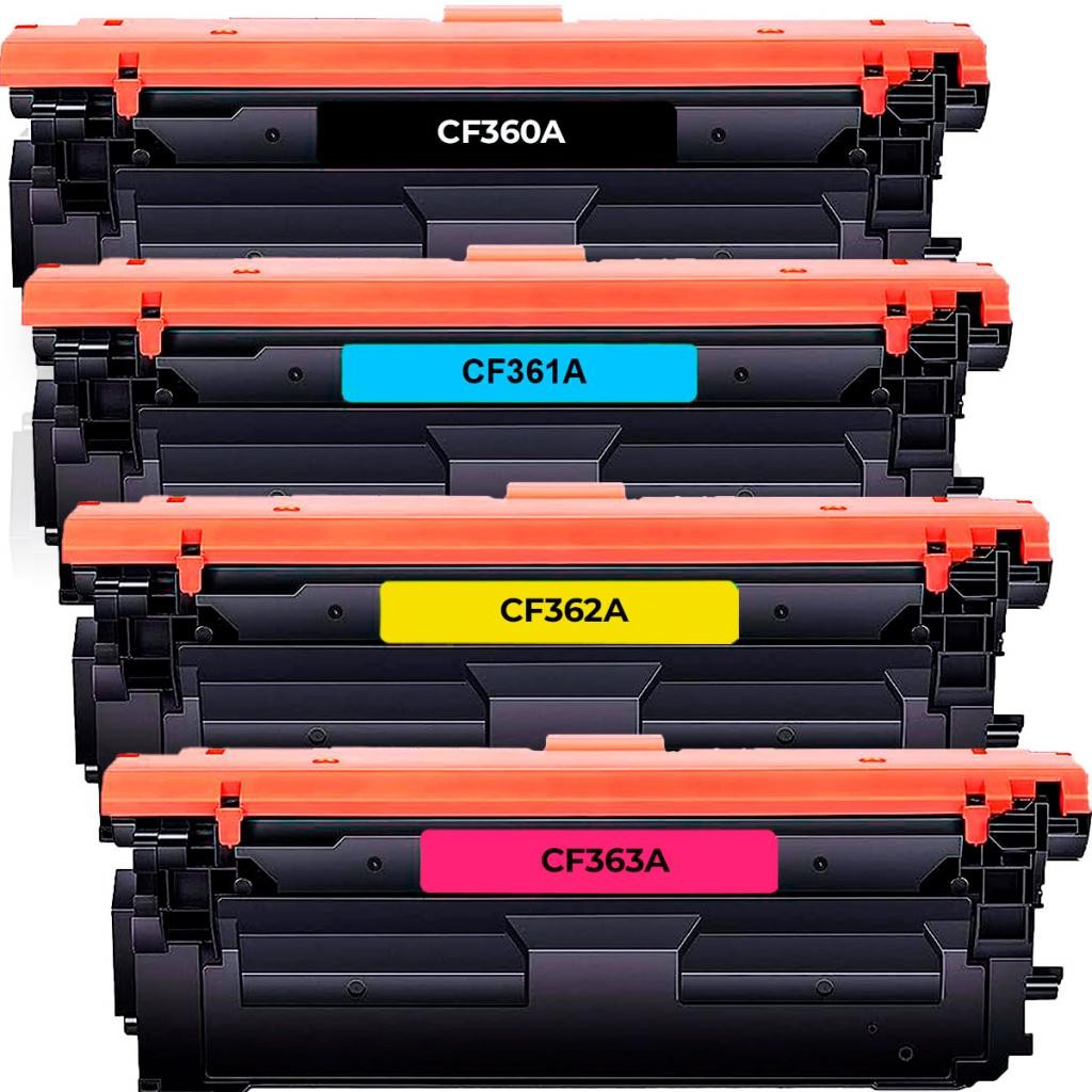 Kit Toner Compatível HP 508A CF360A-CF363A, 6K Páginas, Impressoras M553/M577, Cores Variadas