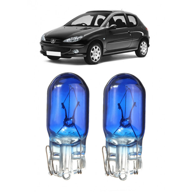 Par Lampada Pingo T10 Super Branca Peugeot 206 207 307 Farol Teto Placa 5w
