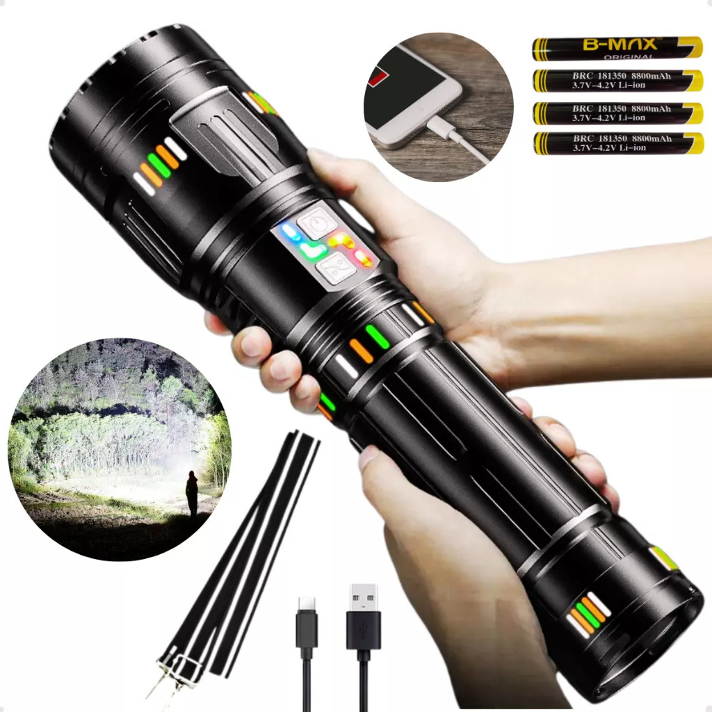 Lanterna Tática LED Laser Titanium Canhão de Luz Mais Potente B-Max BM-8539