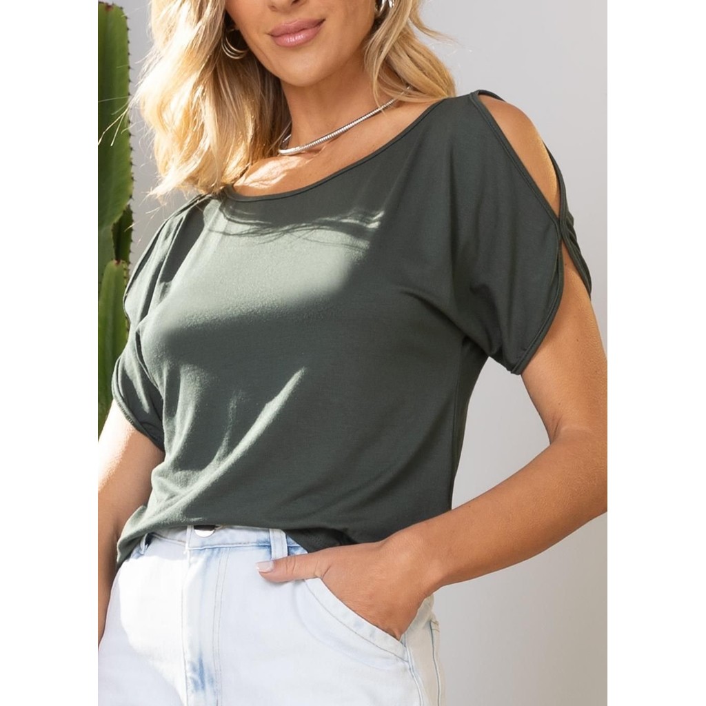 Blusa Em Malha De Viscose Verde Militar Quintess em Oferta na Shopee