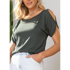 Blusa Em Malha De Viscose Verde Militar Quintess
