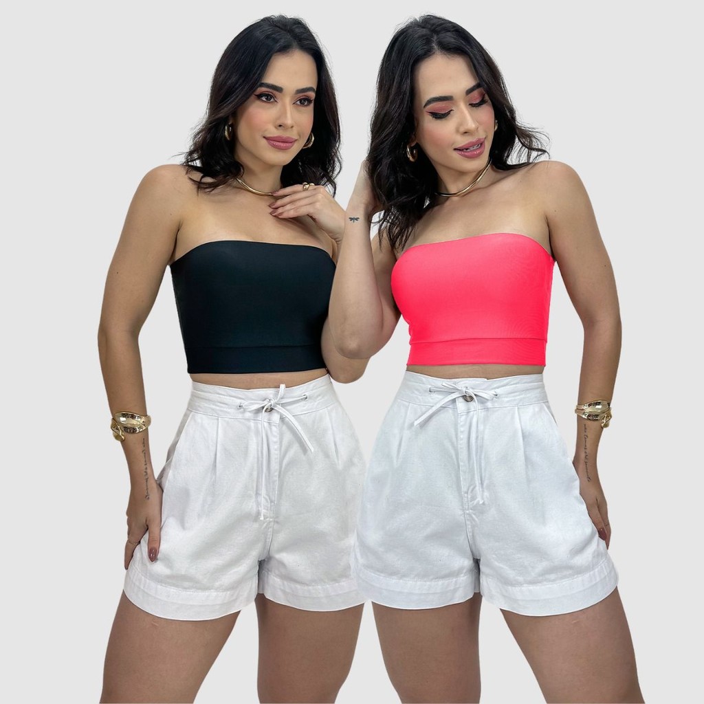 Kit 2 Croppeds Femininas Tomara Caia Bojo Suplex Moda Verão