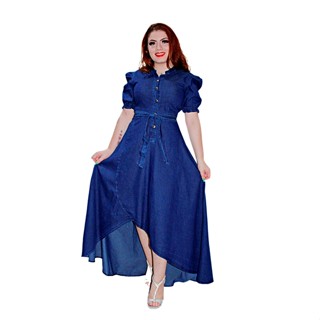 Vestido Moda Evangélico Jeans Leve Feminino Longo Amália