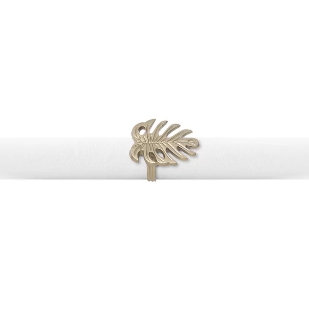 Argola de Guardanapo 4 Peças Complement Folha de Adão Champagne Copa e Cia 4cm Porta Guardanapo Pano Anel Kit Conjunto