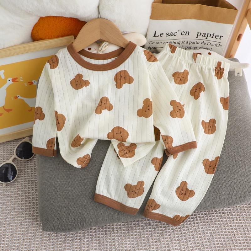 Conjunto de roupas de verão para crianças de 0 a 6 anos, conjunto de pijama de manga comprida de 2 peças, 100% algodão,