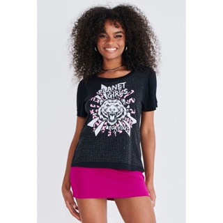 Camiseta Tigre Com Strass Planet Girls Preto