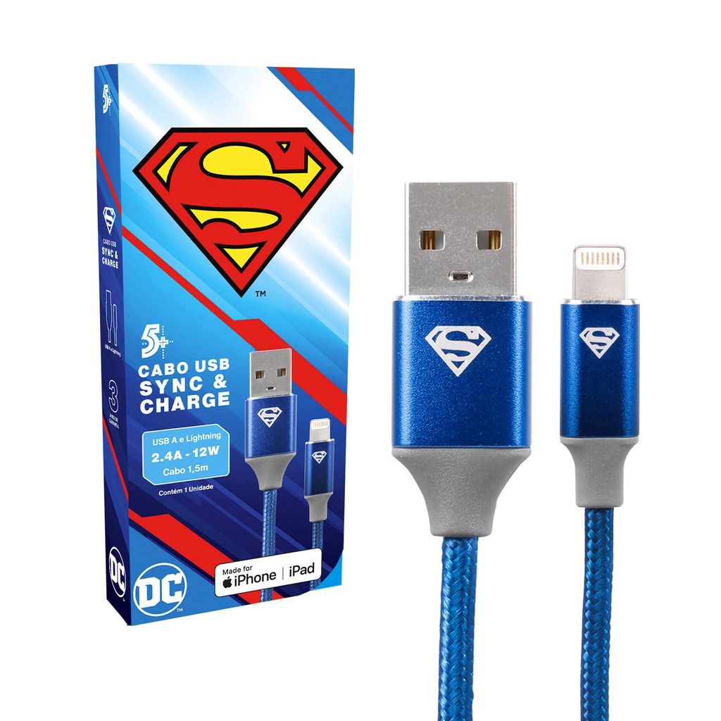 Cabo Carregador Rápido Turbo Usb-A para Lightning Superman