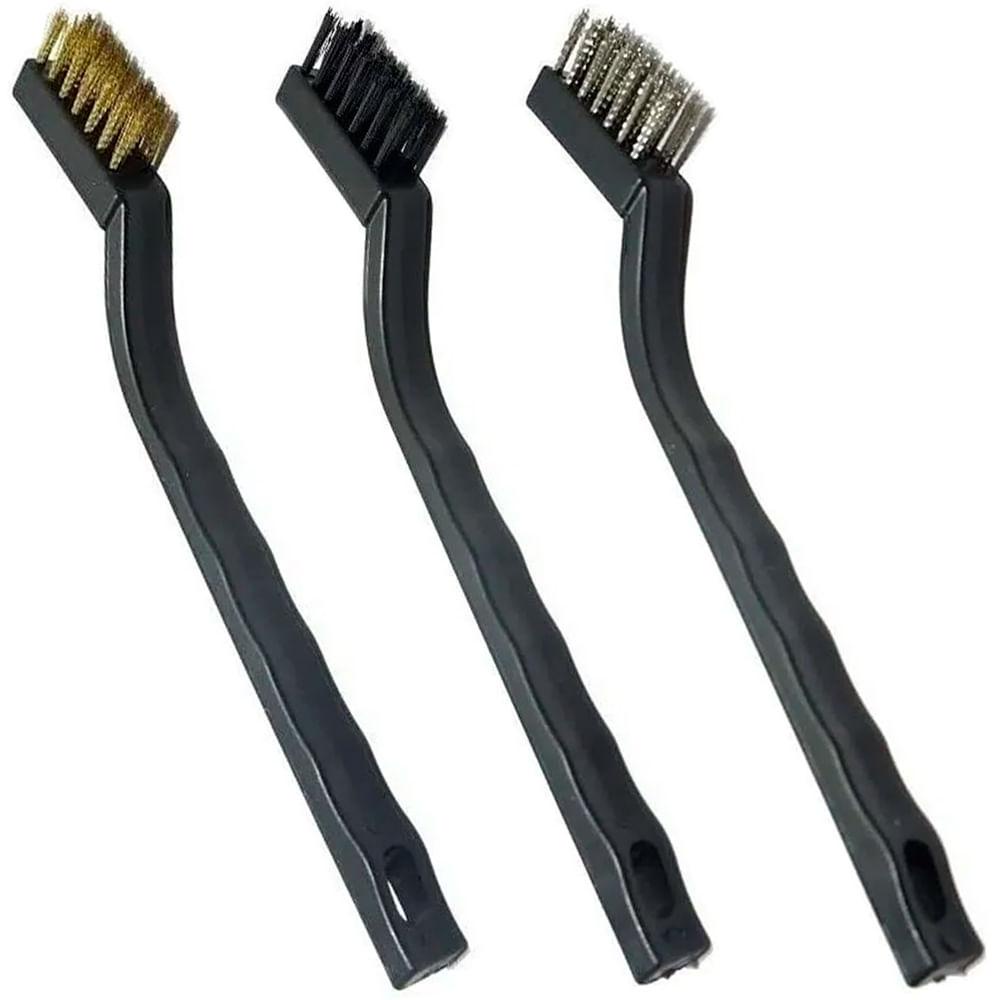 Escova De Aço Mini Com 3 Peças Importado Eda