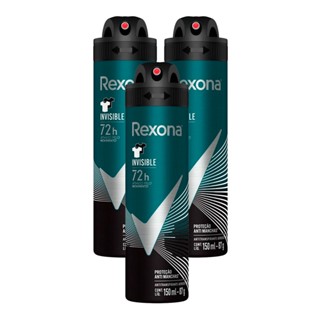 Kit 3 Desodorante Rexona Invisible Masculino Aerosol Antitranspirante 72 horas 150ml
