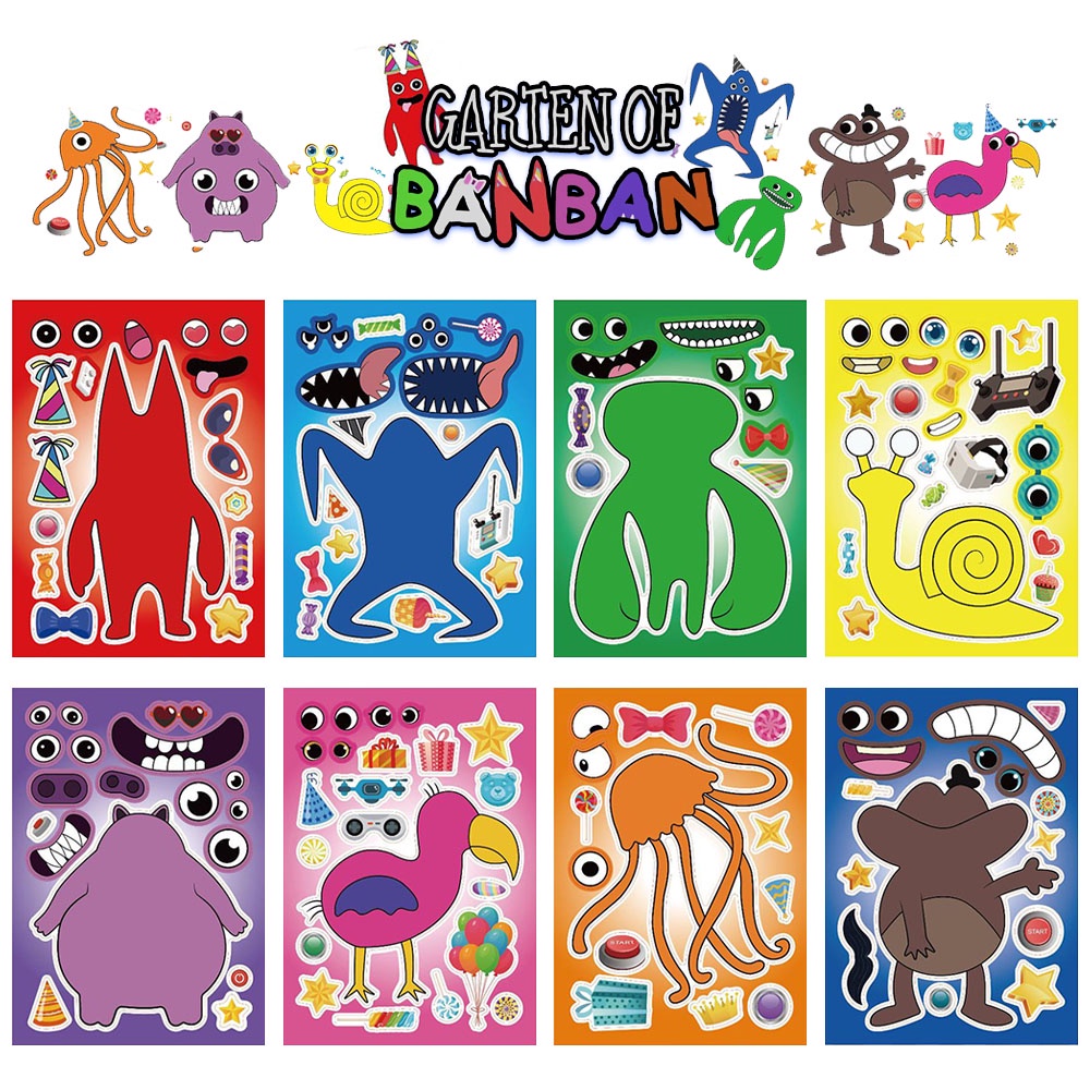 8pcs Horror Game Garten of Banban/Rainbow Friends/Poppy Playtime Autocolantes Temáticos De Quebra-Cabeça De Bricolage