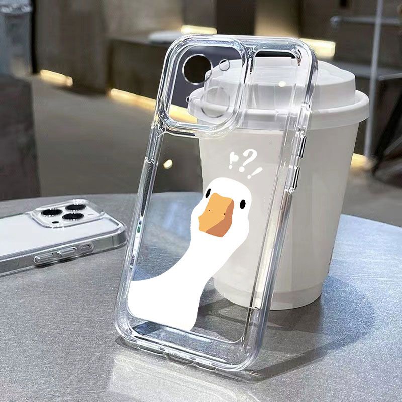 Capa De Telefone TPU Macia E Transparente Para Samsung Galaxy A05 A05S A15 A35 A55 A13 A23 A33 A53 A73 A14 A34 A54 A32 A52 A52S A72 A51 A71 Pato Cartoon