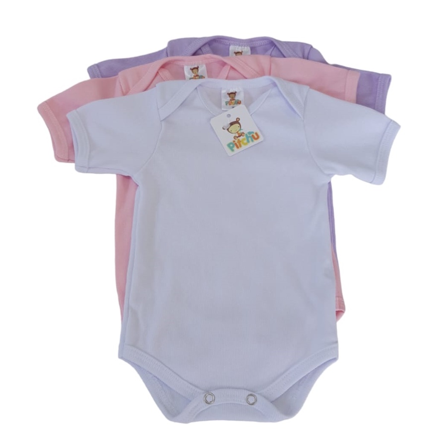 Kit 03 Body Bebê Manga Curta Malha Canelada Feminino em Oferta na Shopee