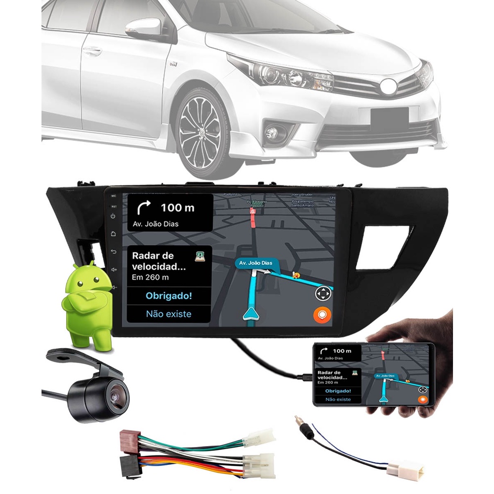 Multimídia 10" Polegadas Toyota Corolla 2014 até 2017 Android Wi-fi + Câmera Ré + Moldura + Chicotes
