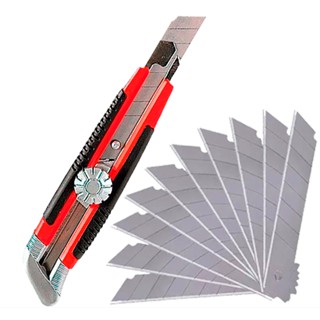 Estilete Com 10 Laminas Ponta De Metal 18mm Mtx