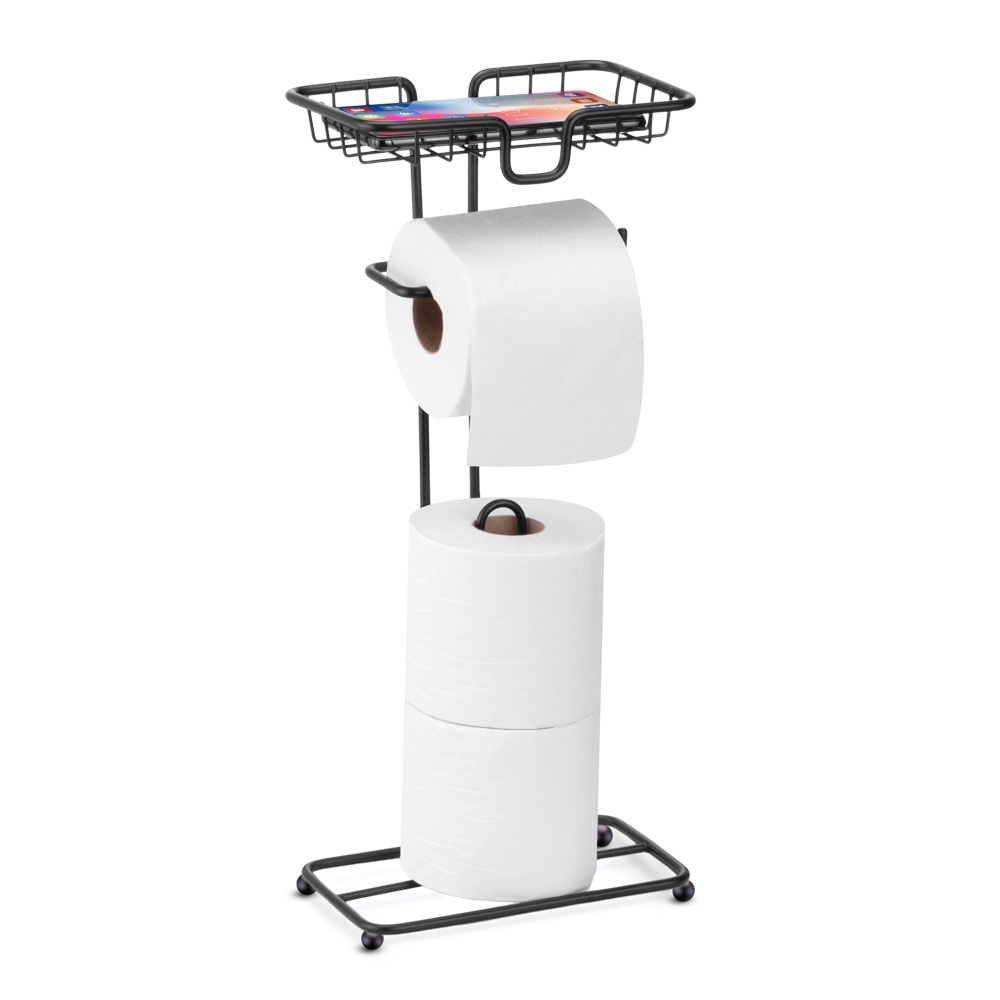 Porta Papel Higiênico De Chão Com Suporte Para Celular Black Arthi - Home & Living