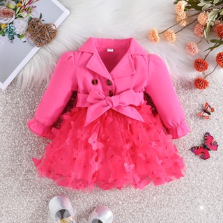 Vestido De Bebê Menina Recém-Nascidos 3-24 Meses Moda Manga Longa Fofa Borboleta Fofa Bordado Em Malha Com Cinto Botão Vestidos De Princesa Infantil