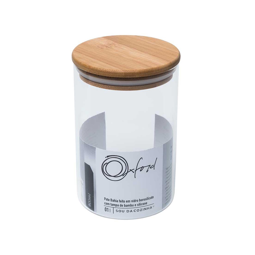 Pote Bahia De Vidro Borosilicato 900 Ml Com Tampa De Bambu - Oxford em Oferta na Shopee