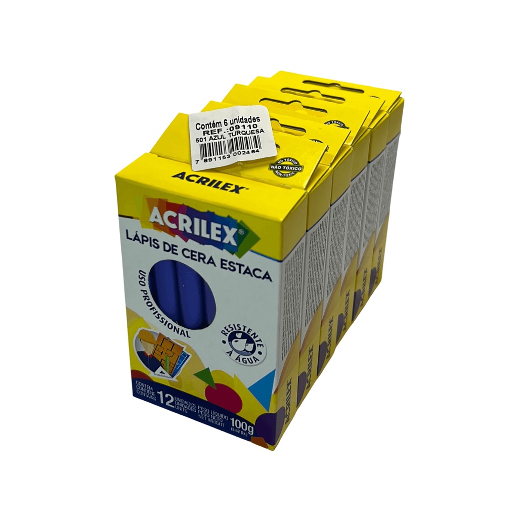 6 Cxs Lápis De Cera Estaca Azul - Acrilex
