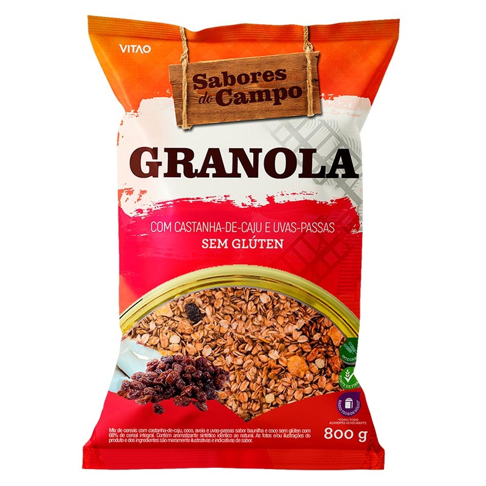Granola Tradicional Sem Glúten Sabores do Campo 800 g - Fonte De Fibras