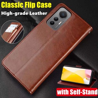 Para Xiaomi 12 12X 12S Pro Lite Carteira De Couro Genuína Vintage Simples Com Capa Protetora Porta-Cartões Kickstand