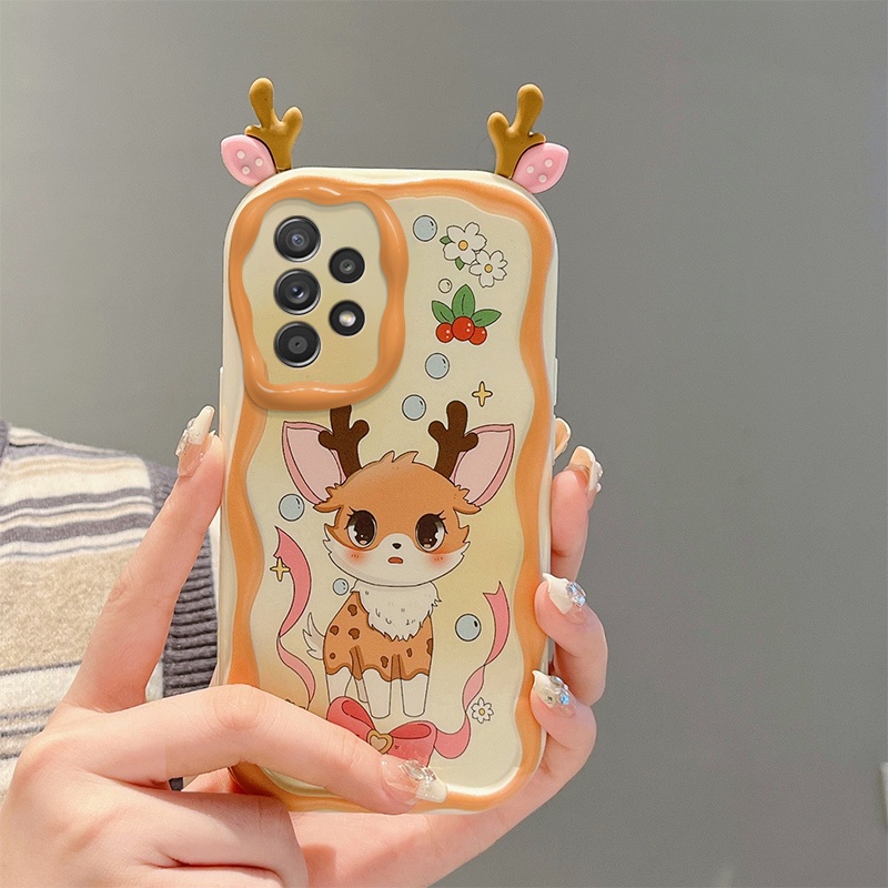 Para Samsung A33 A32 A13 A23 A53 A73 A52S A52 A72 A22 4G 5G Capa De Celular De Silicone Flexível Anti-Impacto De Veado 3D Com 2 Orelhas Fofas E Design Simples