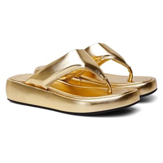 Sandália Papete Blogueira Feminina Flat Plataforma Dourada