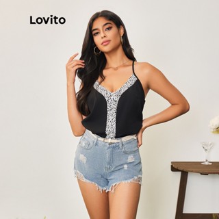 Lovito Casual Blusa Feminina de Oncinha Colorblock com Costura no Tecido LBA05095 (Preto e Branco)
