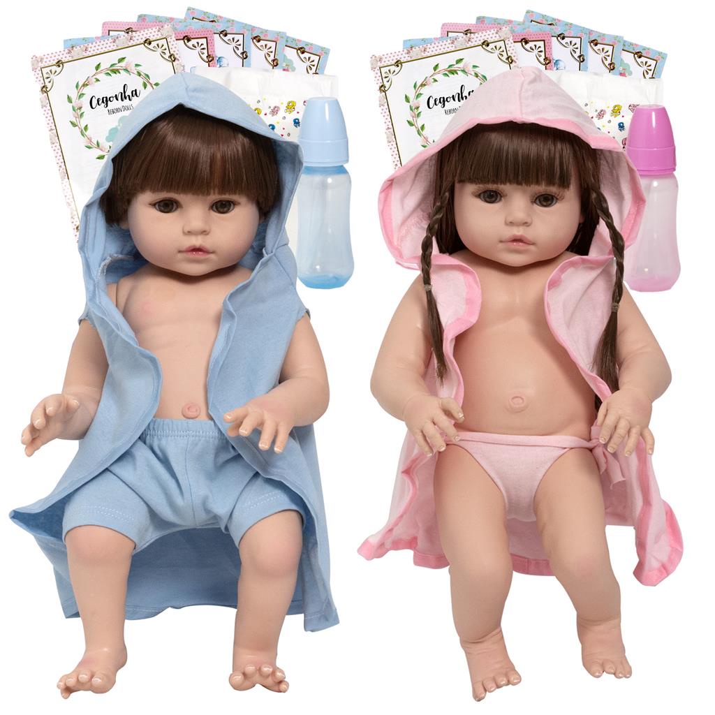 Boneca Reborn Gemeos 100% Silicone + Itens em Oferta na Shopee