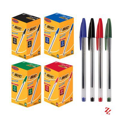 Kit Com 12 Canetas 1.0 Cristal Bic 3 Azuis + 3 Pretas + 3 Vermelha + 3 Verdes