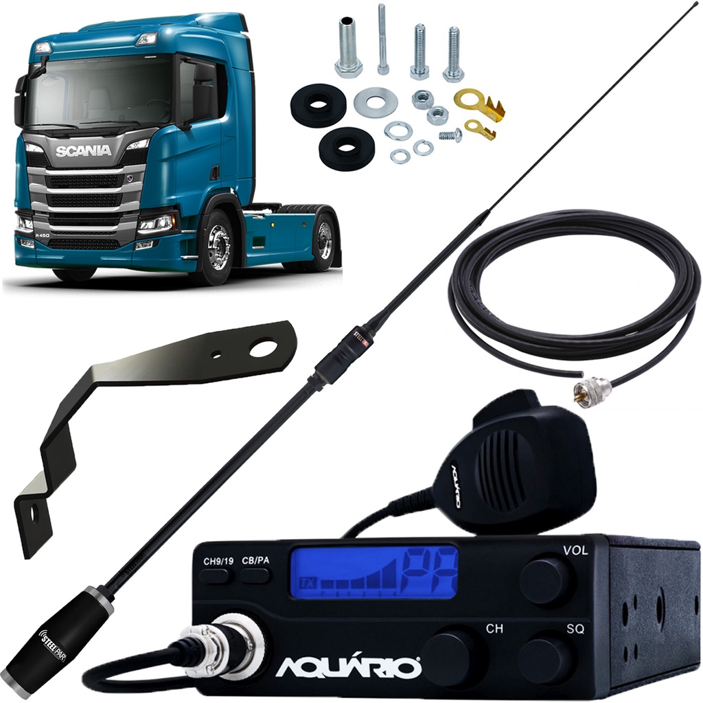 Rádio Px 40 Canais Antena Argentina Black Cabo 5,5m Suporte Parabrisa Scania Parafusos em Oferta na Shopee