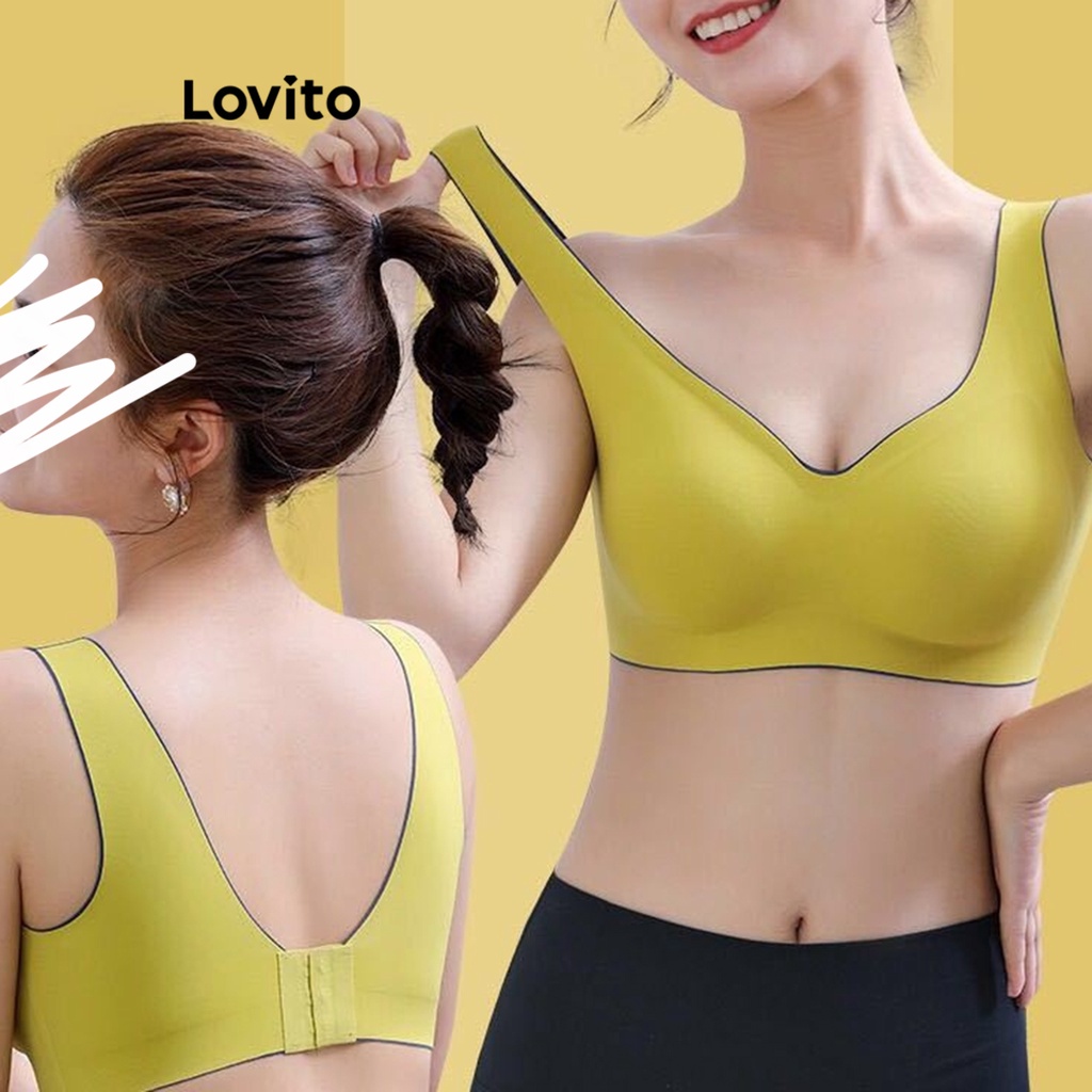 Lovito Bralette Básico Liso Casual Para Mulheres LNA27234 (Azeitona/Laranja/Cáqui Claro/Roxo Empoeirado/Preto)