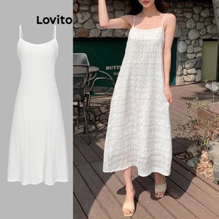 Lovito Casual Vestido Feminino Liso Básico L68ED167 (Branco)