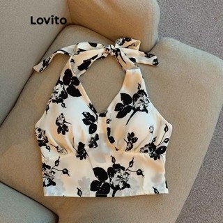 Lovito Casual Blusa Feminina Floral Bata Sem Mangas LNA11057 (Branca)