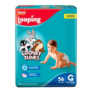 Fralda Baby Looney Tunes Tamanho G Pacote Hiper 56 Unidades Descartáveis