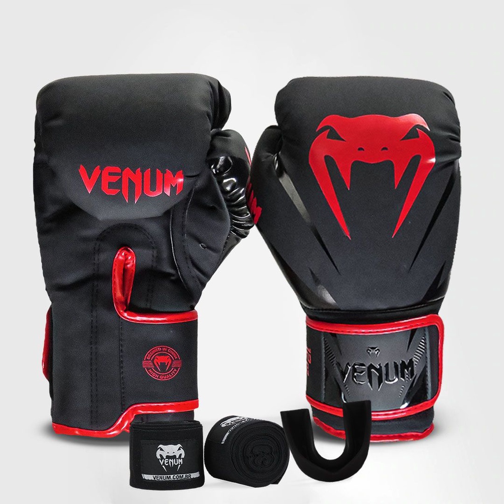 Kit Boxe Muay Thai Venum Luvas + 2M Bandagem + Bucal New Impact Evo Vermelho em Oferta na Shopee