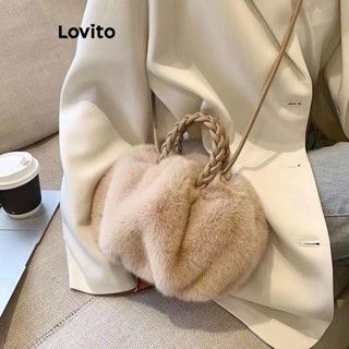 Lovito Bolsa De Ombro Pequena Fofa De Pelúcia Macia Com Babado Liso Para Mulheres LFA08610 (Cáqui/Marrom/Branco/Preto)