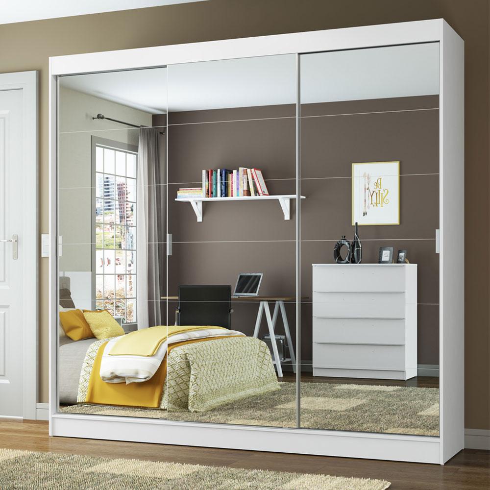 Guarda-Roupa Casal Madesa Veneza 3 Portas de Correr de Espelhos - Branco em Oferta na Shopee