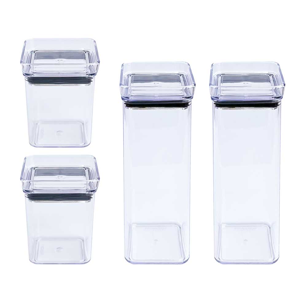 4 potes herméticos mini com tampa empilháveis organizar condimentos porta tempero armazenar cereais grãos frutas mantimentos despensa cozinha armário Lumini Paramount