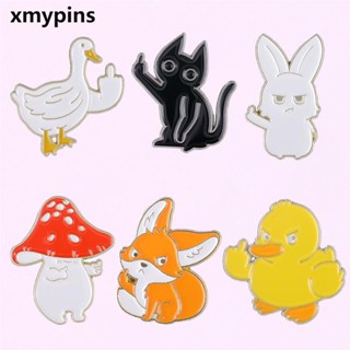 Engraçado Animal Dedo Médio Metal Badge Cartoon Gato Raposa Coelho Pato Esmalte Personalizado Pino Vestuário Versátil Acessórios Broche
