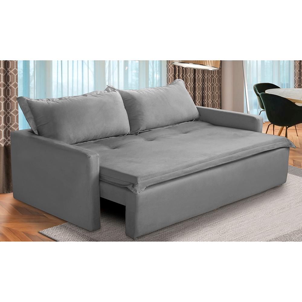 Sofá Sem Caixa Retrátil e Reclinável 2,00m com Molas Kiara Suede Cinza Adonai Estofados em Oferta na Shopee