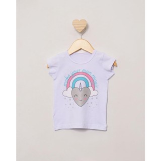 Blusa Infantil Estampa Coração Unicórnio Manga Curta Branca