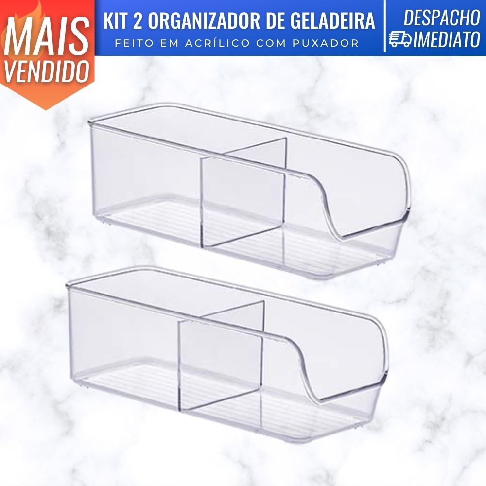 Kit 2 Organizador Gaveta Armário Cozinha Lavanderia Acrílico C/ Divisória