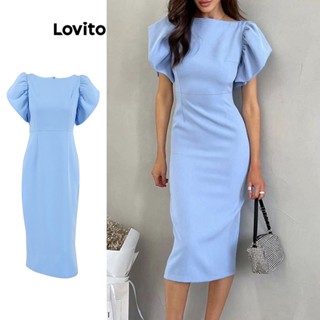 Lovito Vestido Elegante Liso Com Costas Divididas Para Mulheres LNL41034