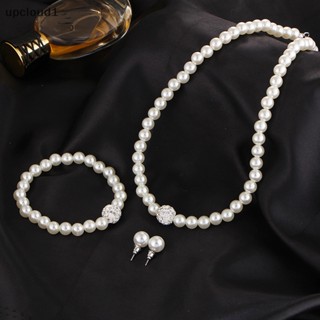 [upcloud1] Conjunto 3 Em 1 De Noiva Feminina Rhinestone Colar De Pérola Faux Pulseira Brincos Festa Jóias Boutique De Presentes