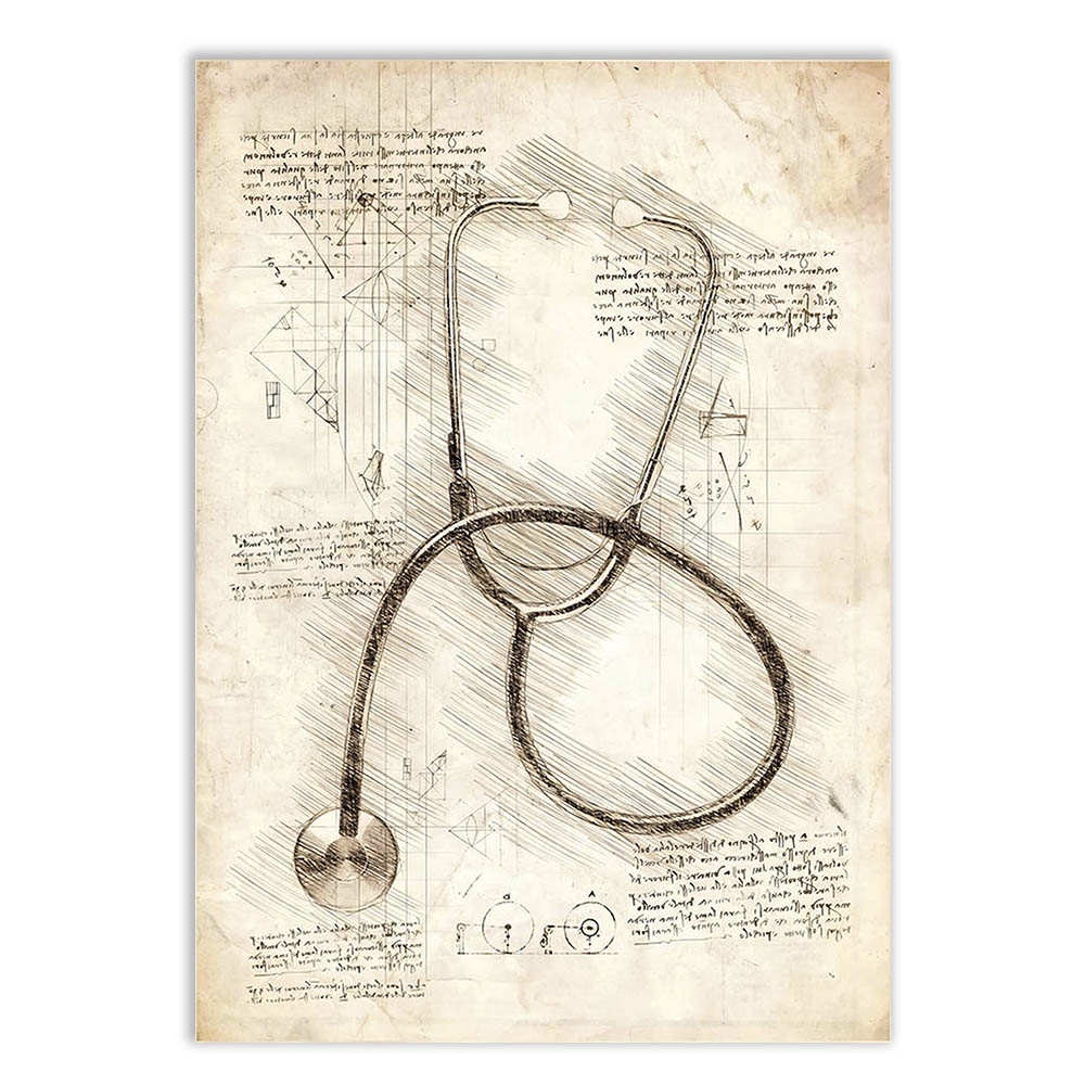 Placa Quadro Decorativo Medicina Estetoscópio Coração Medico Cardiologia Projeto Retro Decoração