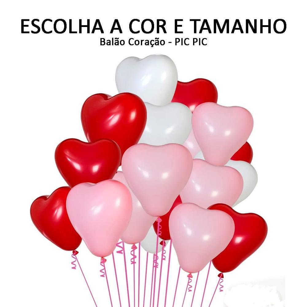Balão Coração Bexiga Festa ESCOLHA O TAMANHO E COR c/25 ou c/50 unidades - Pic Pic