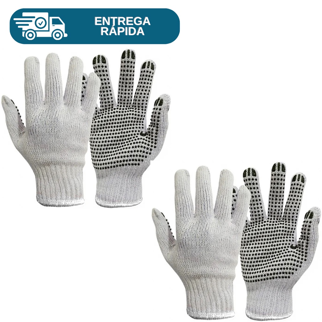 Kit 2 Prs Luva De Malha Pigmentada Algodão Tricotada Pano Branca Proteção Epi Pedreiro Segurança Com CA